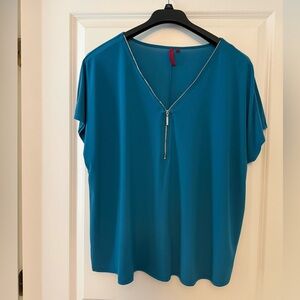 NWOT women’s Love Scarlett Teal Zipper V-Neck Blouse, size 2X
